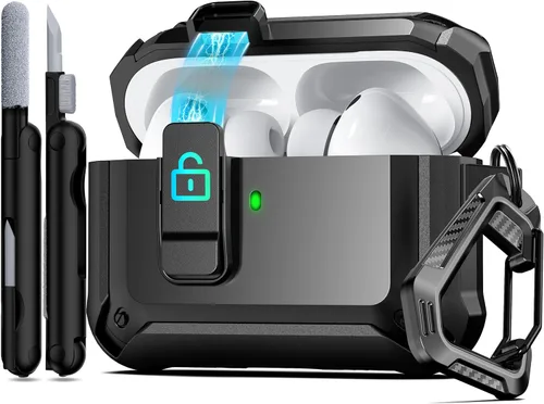 Miniatura 51 de RFUNGUANGO Funda protectora para AirPods Pro de 2ª generación con kit de limpieza, funda rígida militar con cerradura para funda de carga de AirPod