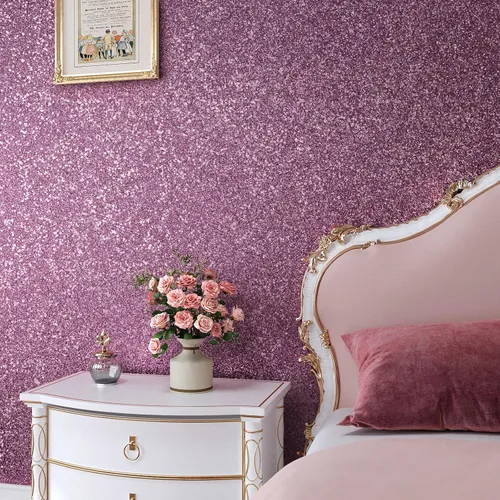 Miniatura 5 de VaryPaper Papel tapiz rosa claro con purpurina gruesa de 15.7 x 78.7 pulgadas, papel de contacto con purpurina rosa para paredes, papel de pared