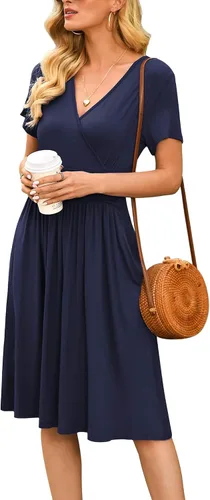 Miniatura 5 de Vestido de verano floral para mujer, cuello en V, bohemio, con volantes, manga con volantes, vestido de lunares suizos, con cinturón, acampanado