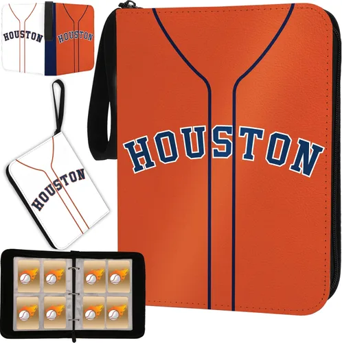 Carpeta de tarjetas de béisbol con mangas, 400 bolsillos, color naranja Houston, carpeta de 3 anillas, organizador de carpetas de almacenamiento