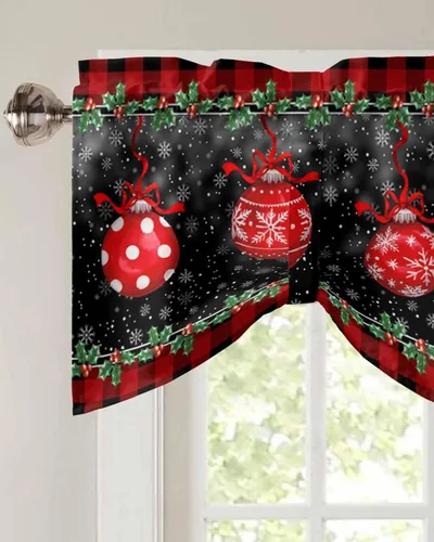 Miniatura 3 de Cenefa de cortina con lazo rojo de Navidad para ventanas, sala de estar, cocina, baño, granja, bolas de Navidad de acuarela con diseño de bayas
