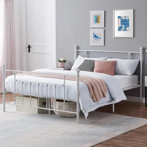 Miniatura 4 de VECELO Base de cama de plataforma metálica de tamaño matrimonial con cabecera y estribo, soporte de listones de acero resistente, base de colchón