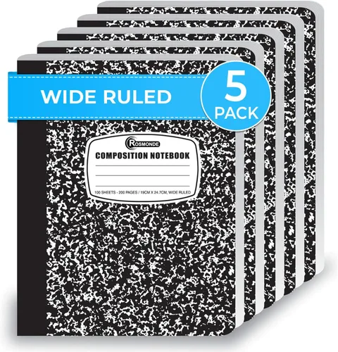 Rosmonde Cuaderno de composición con rayas anchas, paquete de 5 unidades, 200 páginas (100 hojas), 9-3/4 x 7-1/2, suministros de regreso a clases,