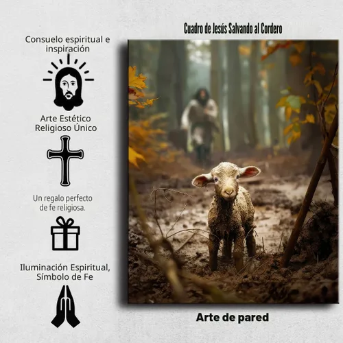 Miniatura 3 de Decoración de pared religiosa para sala de oración, arte de pared cristiano para decoraciones de Navidad, lienzo de Jesús y cordero, impresión
