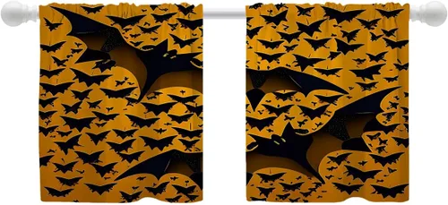 Miniatura 79 de Shrahala Cortinas de hojas de arce otoñales para ventanas de cocina, hojas rojas ardientes, fondo marrón, paneles de cortina de ventana de poliéster