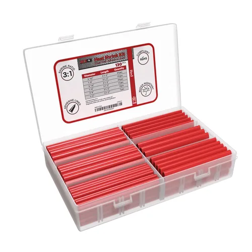 Miniatura 16 de Kit termorretráctil marino adhesivo de doble pared, 130 unidades, relación de encogimiento 3:1, negro y rojo