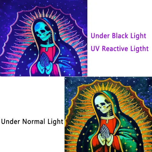 Miniatura 4 de Simsant Blacklight Wizard Skull Tapestry - Solar Iris UV Sol y Luna Star y Cloud Tarot - Tamaño grande 40 x 60 pulgadas para habitación YGTLSSI18