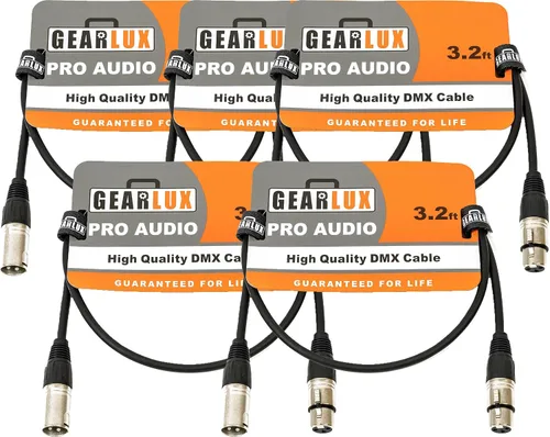 Miniatura 22 de Gearlux Cable DMX, 3 pines, macho a hembra, 3.2 pies - paquete de 10
