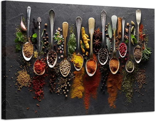 iHAPPYWALL Cuadros de cocina grandes para decoración de pared, diseño de especias en cuchara, vintage, arte de pared, fotos de alimentos, pintura