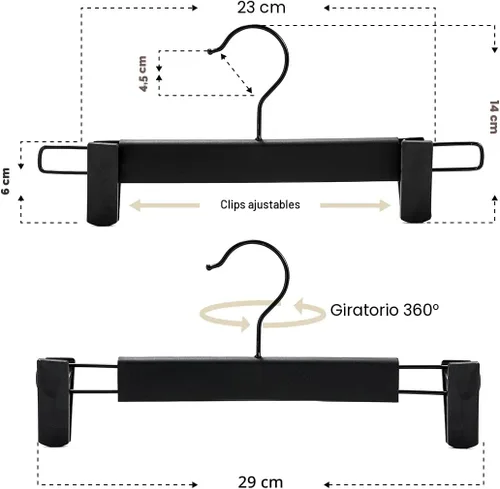 Miniatura 3 de GUANJUNE Paquete de 10 perchas para ropa y pantalones, soportes para faldas que ahorran espacio con ganchos giratorios de 360°, clips ajustables