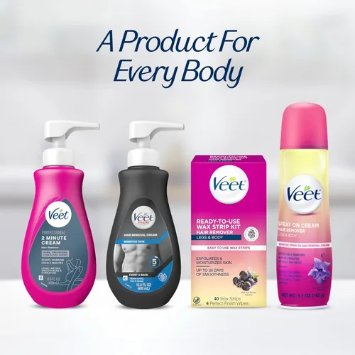 Miniatura 7 de VEET Crema profesional de 2 minutos para todo tipo de piel con manteca de karité, depilación completa efectiva de bikini y vello púbico, probada