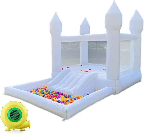 iLink-outer White Bounce House para niños, 13 x 8 x 8 pies, casa hinchable blanca Oxford con tobogán y hoyo de bolas, perfecta para fiestas y