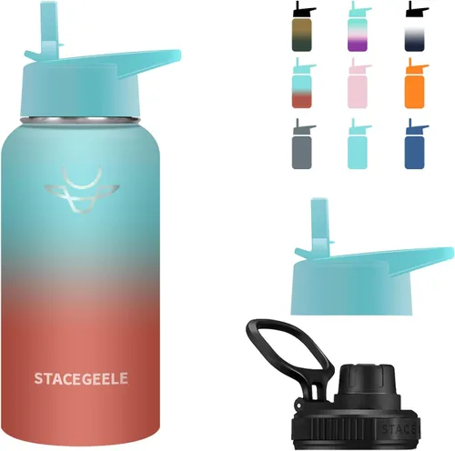 Miniatura 8 de Botella de agua aislada al vacío con tapa de boquilla y rosca en la parte superior, termo de acero inoxidable para niños, a prueba de fugas, ligera