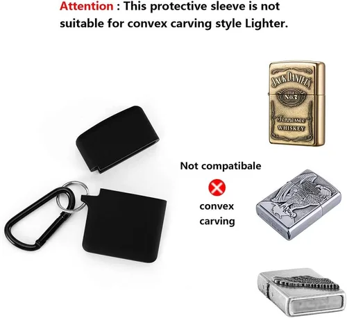 Miniatura 3 de Funda de silicona para encendedor Zippo clásico, funda protectora antipérdida, funda de goma para la piel, accesorios con mosquetón de metal, Negro