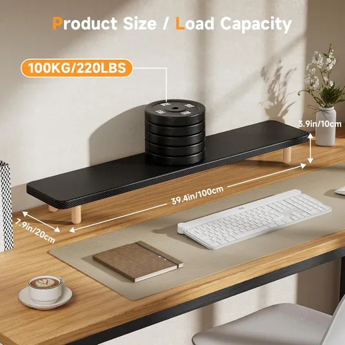 Miniatura 3 de Soporte Dual para Monitor - Elevador de Soporte para Monitor de Madera Grande de 39 Pulgadas, Soporta 220 libras Soporte Ultra Fuerte para 2