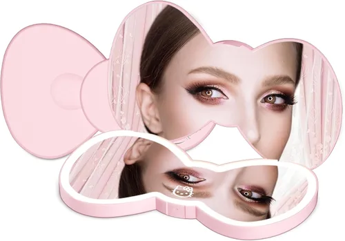 Miniatura 8 de Impressions Vanity - Espejo compacto LED con lazo de Hello Kitty, bonito espejo de maquillaje de viaje de doble cara, botón táctil suave con apagado