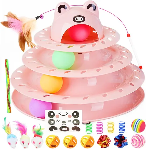 Miniatura 8 de Juguetes para gatos, pista de bola giratoria de 4 niveles, juguete interactivo para gatos de interior, rodillo divertido con bola giratoria Azul