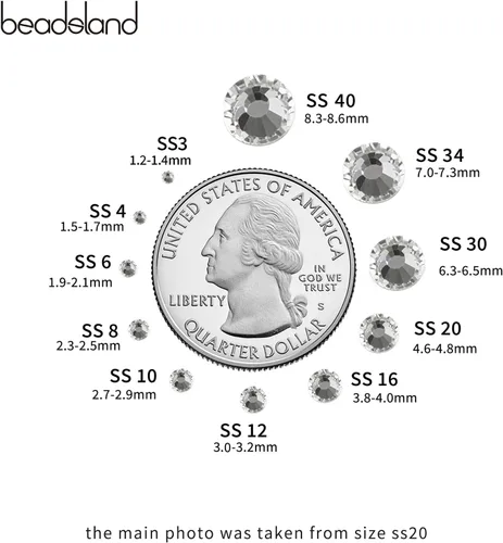 Miniatura 2 de Beadsland 2880 piezas de diamantes de imitación de cristal con reverso plano, gemas redondas para decoración de uñas y manualidades, cristal, SS16