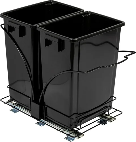 Miniatura 12 de Household Essentials Cubo de basura doble deslizante de acero cromado con insertos de plástico blanco