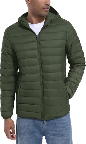 Miniatura 7 de TACVASEN Chaqueta acolchada con capucha para hombre, impermeable, impermeable, con aislamiento, ligera, cortavientos, acolchada