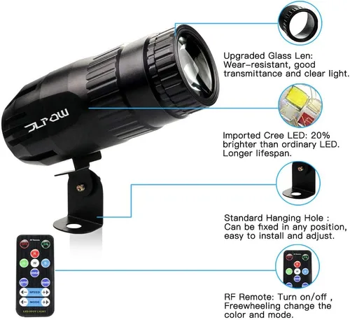 Miniatura 5 de Luz de Pinspot con Control Remoto, JLPOW Super Brillante Foco de Bola de Espejo, Mini 15W RGBW LED Luz de Foco de Tira para Efecto de Iluminación