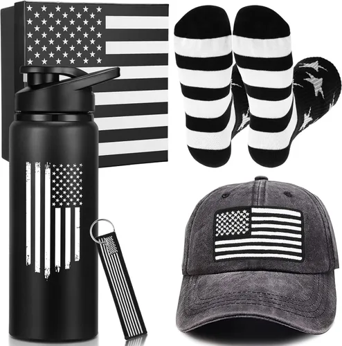 Set de regalos de bandera americana Sieral para hombres incluye vaso, gorra de béisbol, calcetines, llavero con caja de regalo para veteranos,