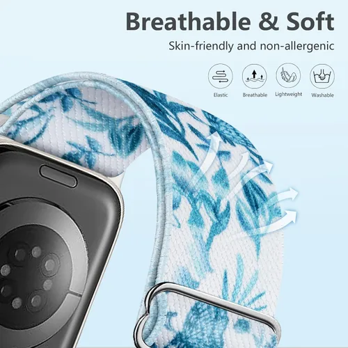 Miniatura 2 de 5 Pack de bandas elásticas de nylon compatibles con Apple Watch de 40 mm, 41 mm, 42 mm, 44 mm, 45 mm, 46 mm, 49 mm, 38 mm para mujeres y hombres