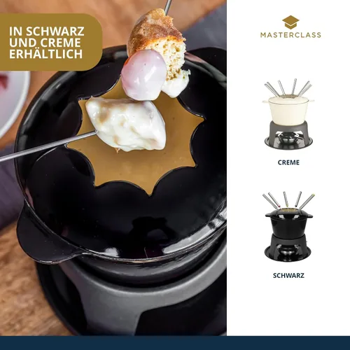 Miniatura 7 de MasterClass - Juego de fondue de hierro fundido, 8.3 x 7.1 in, para queso, chocolate y carne, esmalte recubierto con quemador y 6 tenedores