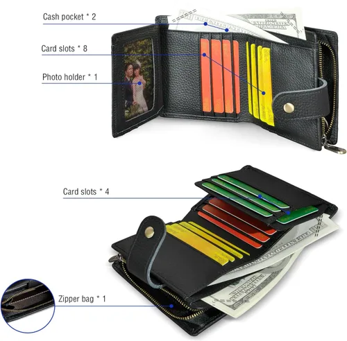 Miniatura 5 de Genuino caballo loco cuero viaje regalo moneda bolsillo tarjeta caso largo organizador cadena Rfid monedero con broche para hombres hombres 1803