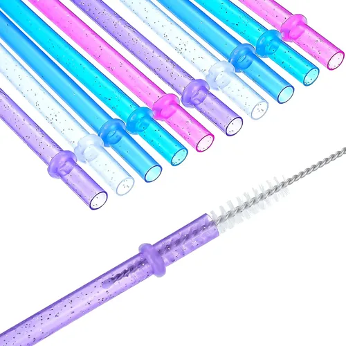 Miniatura 4 de 50 popotes reutilizables con purpurina de plástico de 9 pulgadas, pajitas de plástico transparente para beber de 16 onzas, 20 onzas con cepillo