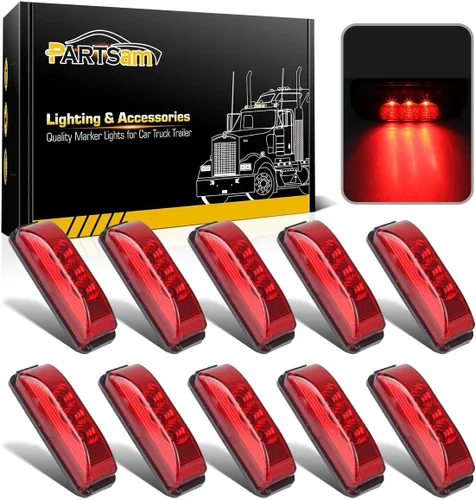 Partsam 10 luces LED de 3.9 pulgadas, impermeables, color rojo, 3 LED, para remolque, camión, barco, DC12 V, luz LED facetada de línea fina,