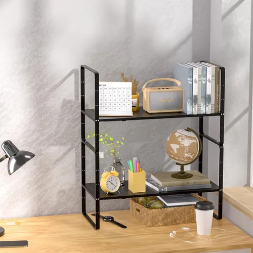 Miniatura 9 de Paquete de 2 organizadores de estantes de gabinete de cocina expandibles, estantes de almacenamiento de despensa de metal apilables, estante de Negro