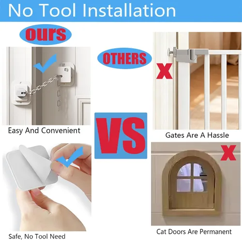 Miniatura 3 de YEYA Pestillo y tope de puerta para gatos - Correa ajustable, paquete de 2 soportes y accesorios de puerta para mantener la puerta abierta