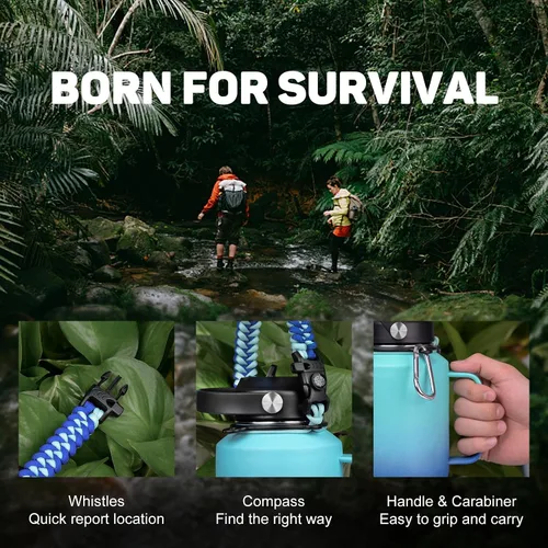 Miniatura 7 de ABOTOCUP Botella de agua de 40 onzas, botella de agua aislada con asa y tapas con popote, botella de agua de acero inoxidable que cabe en cualquier