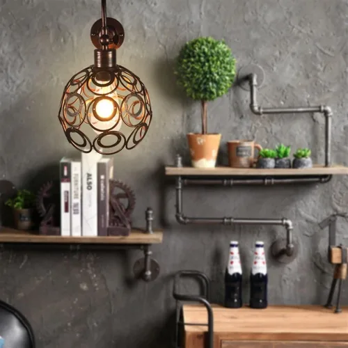 Miniatura 6 de Wall Lamp American Country Industrial Wind Wrought Iron Retro Small Iron Cage Cyber Bar Bedside Aisle Lamps,Modern Decor
