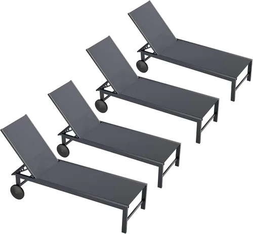Miniatura 12 de QAQA - 2 tumbonas para exteriores con ruedas, silla de aluminio para patio con 5 posiciones ajustables para piscina, playa, patio, gris oscuro