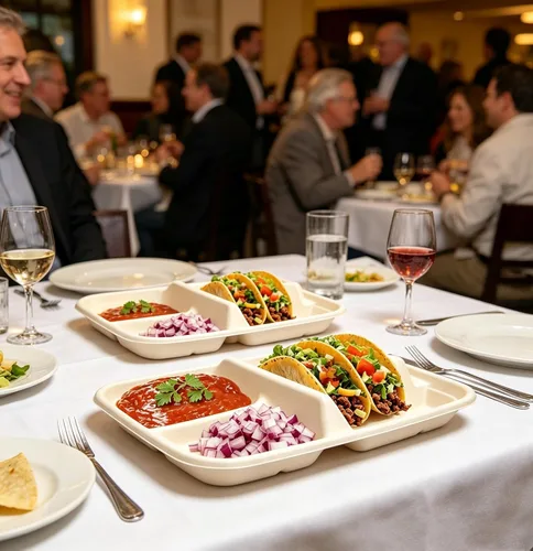 Miniatura 5 de Platos desechables para tacos para 2 tacos y 2 lados, paquete de 25 Platos de papel premium con divisores, soporte para tacos de fiesta, soporte