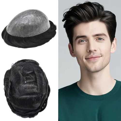 Toupee para hombres Cabello humano Toupee Hombres Hairpiece Poly Thin Skin Mens Hair System Hair Pieces Sistema de reemplazo para hombre Protesis