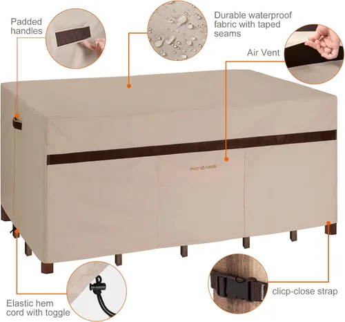 Miniatura 4 de Funda para Juego de Mesa y Sillas de Patio Rectangular 109" de Largo, Fundas Impermeables para Muebles de Exterior 600D, Duraderas, Resistente a