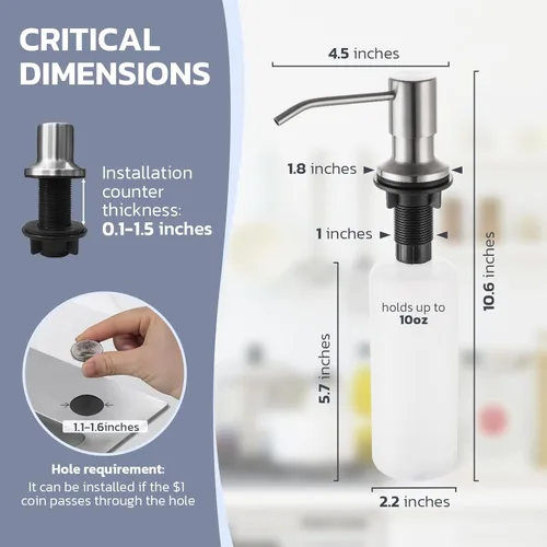 Miniatura 6 de WEWE Grifo de fregadero de cocina con dispensador de jabón, grifo de cocina con rociador extraíble, 3 modos de acero inoxidable, mango único, Níquel