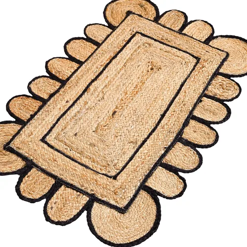 Miniatura 2 de KLAVATE Alfombra festoneada para decoración del hogar trenzada de yute bohemio de calidad clásica hecha a mano natural