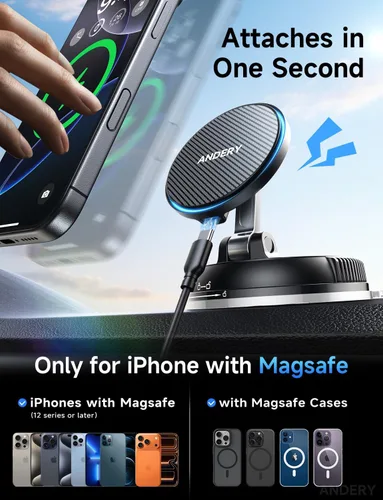 Miniatura 11 de ANDERY Solo para iPhone Magsafe cargador de montaje de automóvil