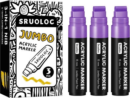 Miniatura 10 de SRUOLOC 3 Rotuladores Permanentes Jumbo Negros, Punta Ancha de 15mm de Grosor, Rotuladores de Pintura Acrílica Grandes para Pintura en Roca, Póster