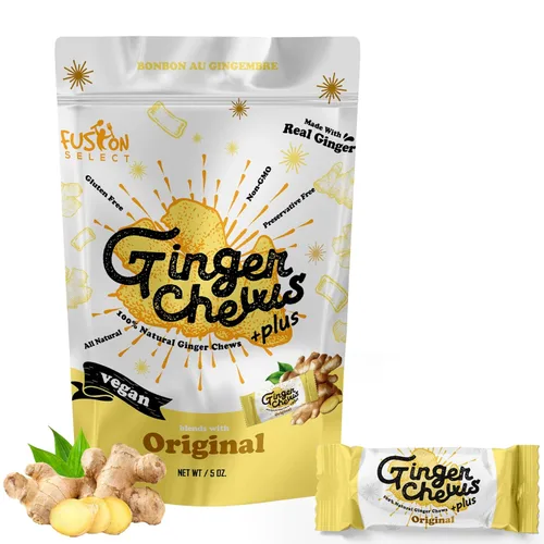 Miniatura 16 de Fusion Select Caramelos masticables de jengibre - Dulces delicias confitadas suaves de Indonesia - Promueve el alivio de las náuseas matutinas