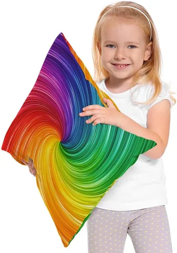 Miniatura 2 de Moslion Funda de almohada decorativa de arcoíris con diseño de espiral, 18 x 18 pulgadas, funda de cojín cuadrada de lino y algodón para el día