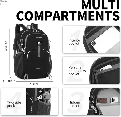 Miniatura 2 de Mochila plegable ligera de 35 litros - Mochila plegable duradera para viajes, senderismo y gimnasio (negro)