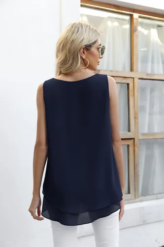 Miniatura 5 de Timeson - Camiseta de gasa sin mangas, blusa casual de doble capa para mujer