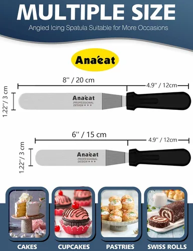 Miniatura 6 de Anaeat Espátulas de glaseado, juego de 2 espátulas profesionales en ángulo con cuchillas de acero inoxidable de 6 pulgadas, 8 pulgadas, cuchillo