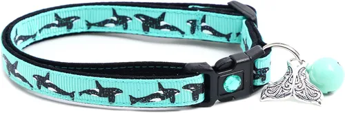 Miniatura 6 de Orca Whales on Red Cat Collar - Safety - Breakaway - Charm and Bell - Pugs2Persians (Small(10lbs & Less), Aqua)