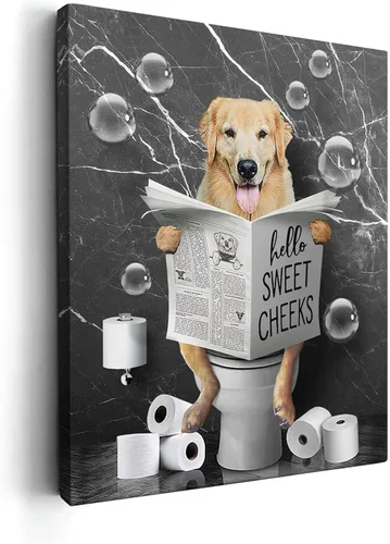 Miniatura 11 de Kasluolo Divertido arte de pared de perro Beagle para decoración de baño, lindo beagle sentado en la bañera, lienzo impreso pintura de animales